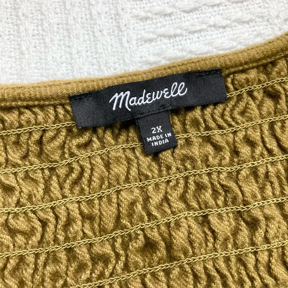 Madewell Dress Flannel Lucie V-Neck Smocked Mini Dress Weathered Olive Size 2X - Picture 10 of 16